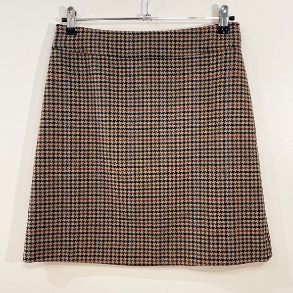 Like New J.Crew Wool Blend Houndstooth Mini Skirt Camel 4, S - Picture 3 of 7